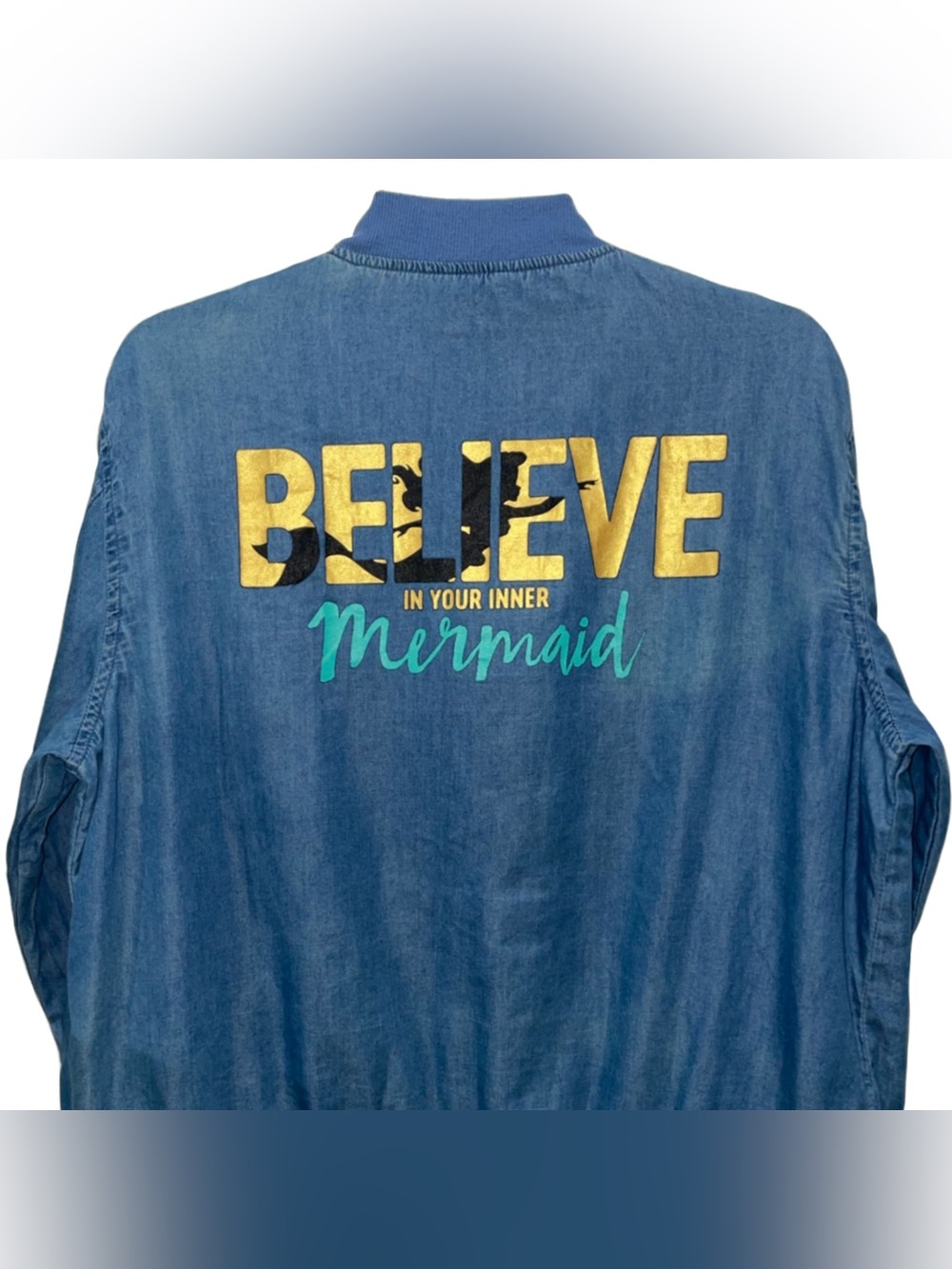 Oh My Disney! Little Mermaid Chambray Bomber XL "Believe In Your Inner Mermaid"